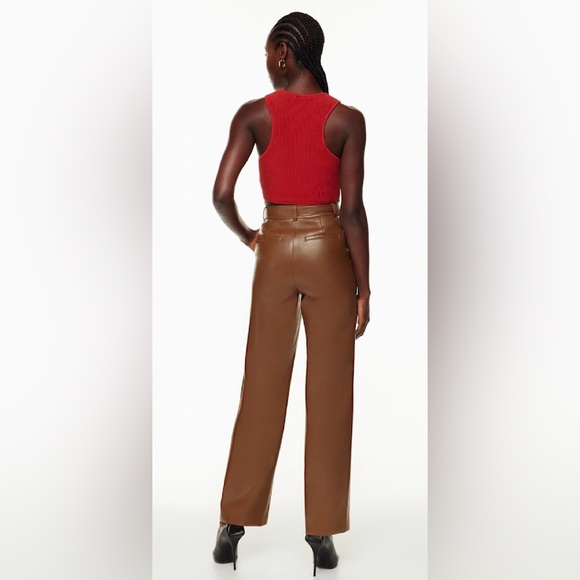 Babaton Brown Wide-Leg Vegan Leather Pants - Picture 2 of 7